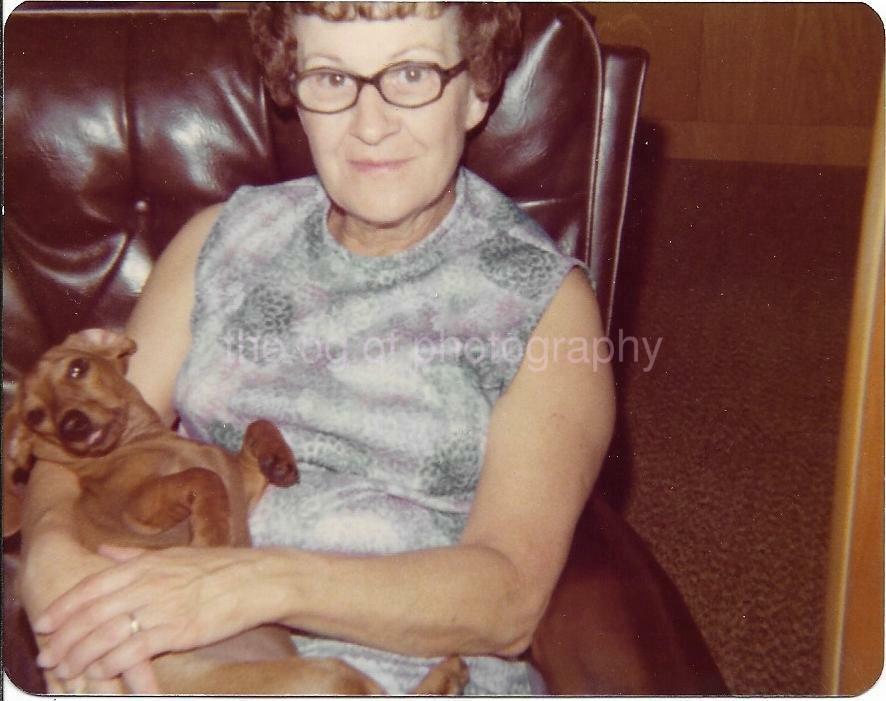 FOUND Photo Poster paintingGRAPH Color DOG LADY Original 1970′s WOMAN Snapshot 21 55 V