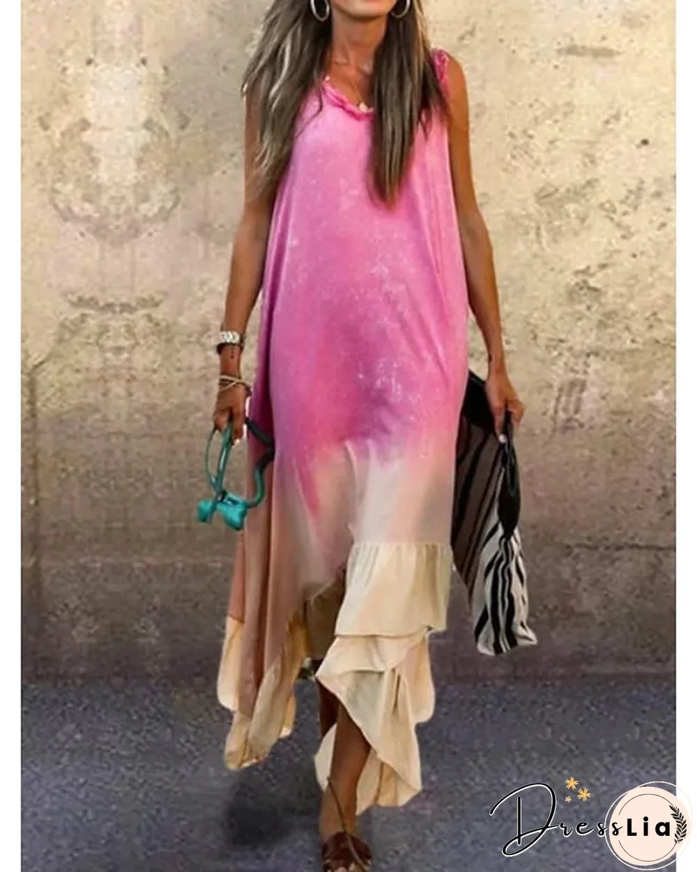 Women's A-Line Dress Midi Dress Sleeveless Tie Dye Summer Hot Casual Purple Fuchsia Light Green Light Blue S M L XL XXL 3XL