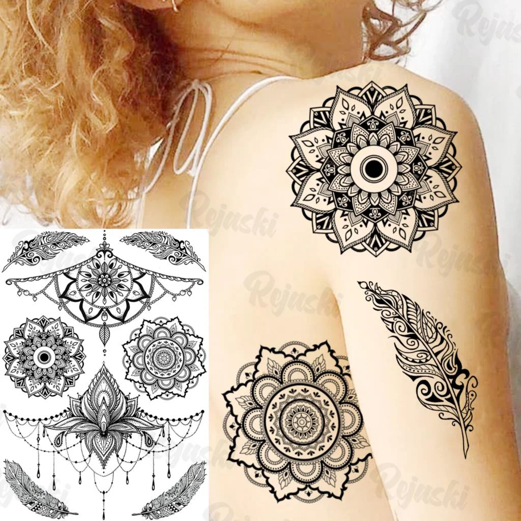 Sdrawing Elephant Pendant Temporary Tattoos For Women Men Lion Butterfly Snake Feather Fake Tattoo Sticker Glamour Back Body Tatoos
