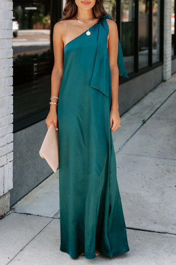 Fashion One Shoulder Tie Slit Midi Dress