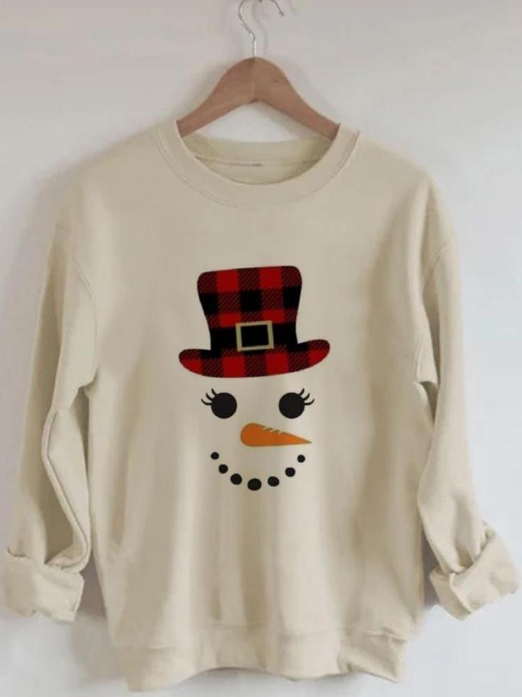 Women's Snowman Printed Long Sleeve Round Neck Sweatershirt