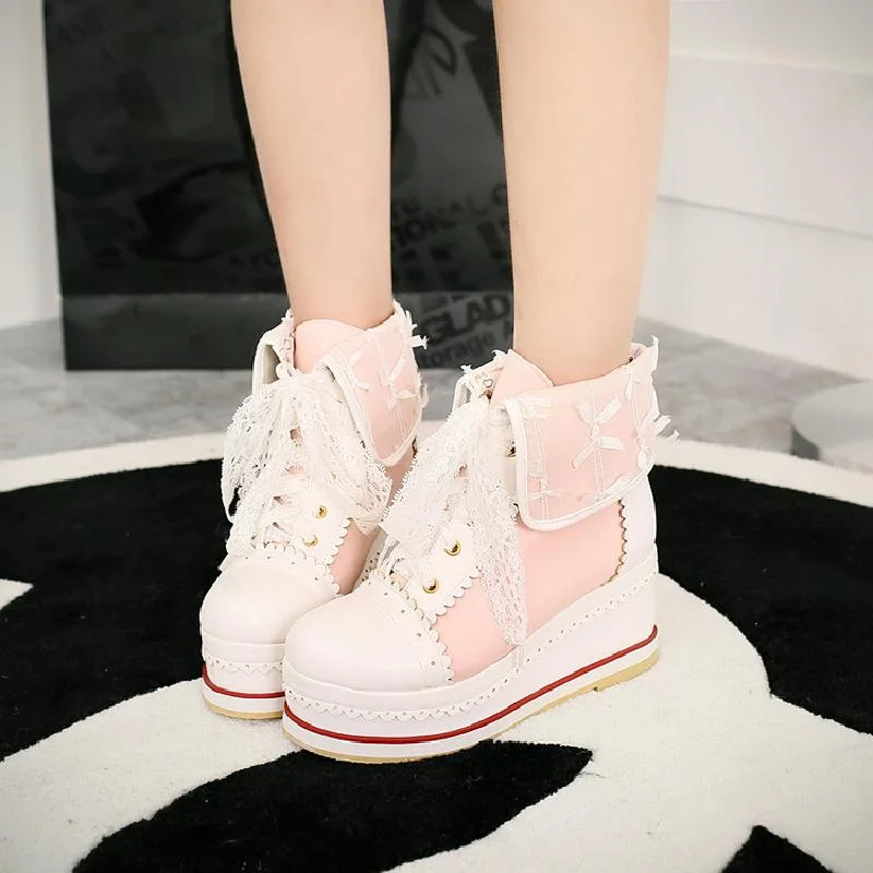 White/Purple/Orange/Pink Sweet Cute Bowknot Lace Bandage Kawaii Shoes BE516