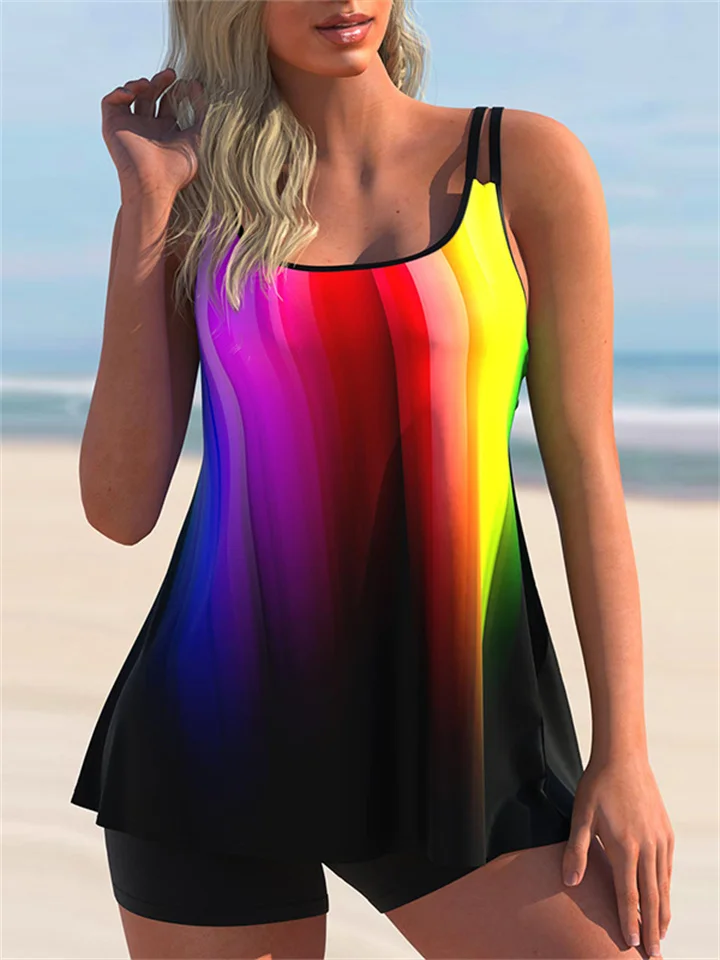Women's Swimwear Tankini 2 Piece Plus Size Swimsuit 2 Piece Printing Floral Geometic Red Blue Sky Blue Green Tank Top Bathing Suits Sports Beach Wear Summer-Hoverseek