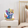 >SALE<Wooden Round Diamond Painting Desktop Diamond Art Table Decor (Kitten)
