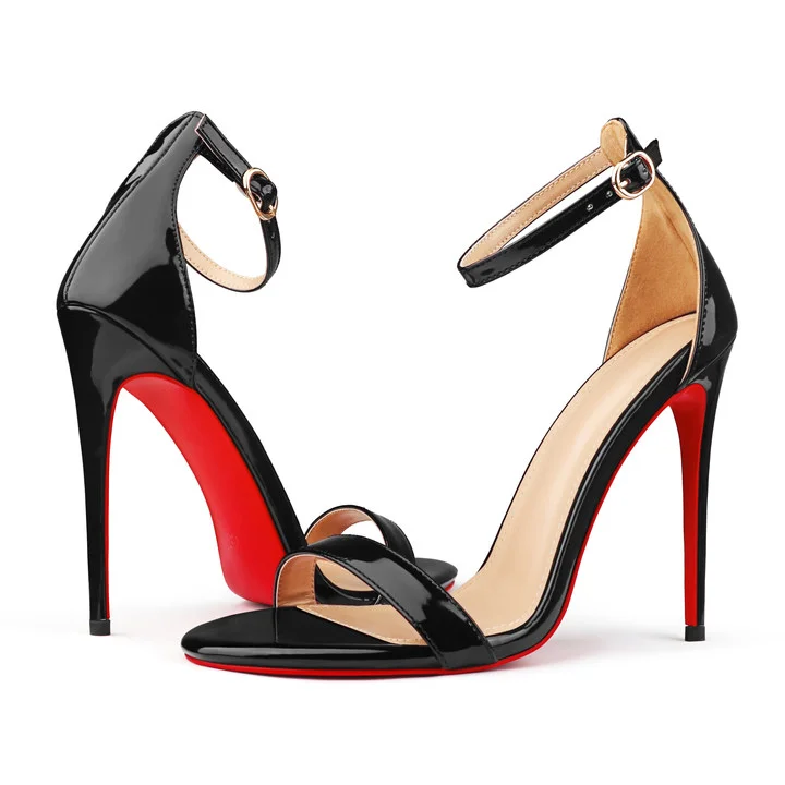 120mm Women's Pointed Toe Open Toe Ankle Strap Red Bottom Sandals Pumps Shoes-MERUMOTE