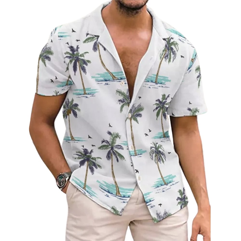 Men's Hawaiian Coconut Print Short Sleeve Shirt、、URBENIE