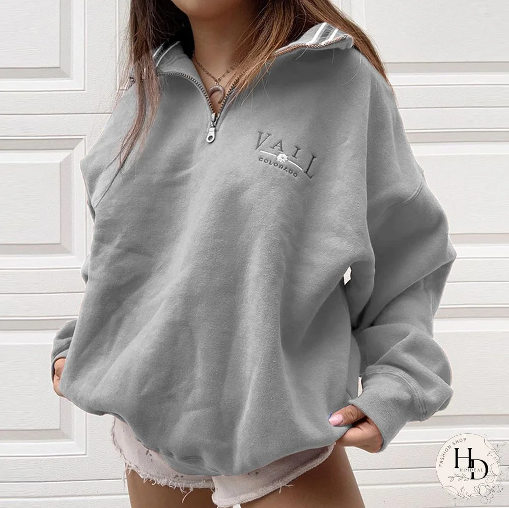 Womens Casual Standing Collar Loose Sweatshirt