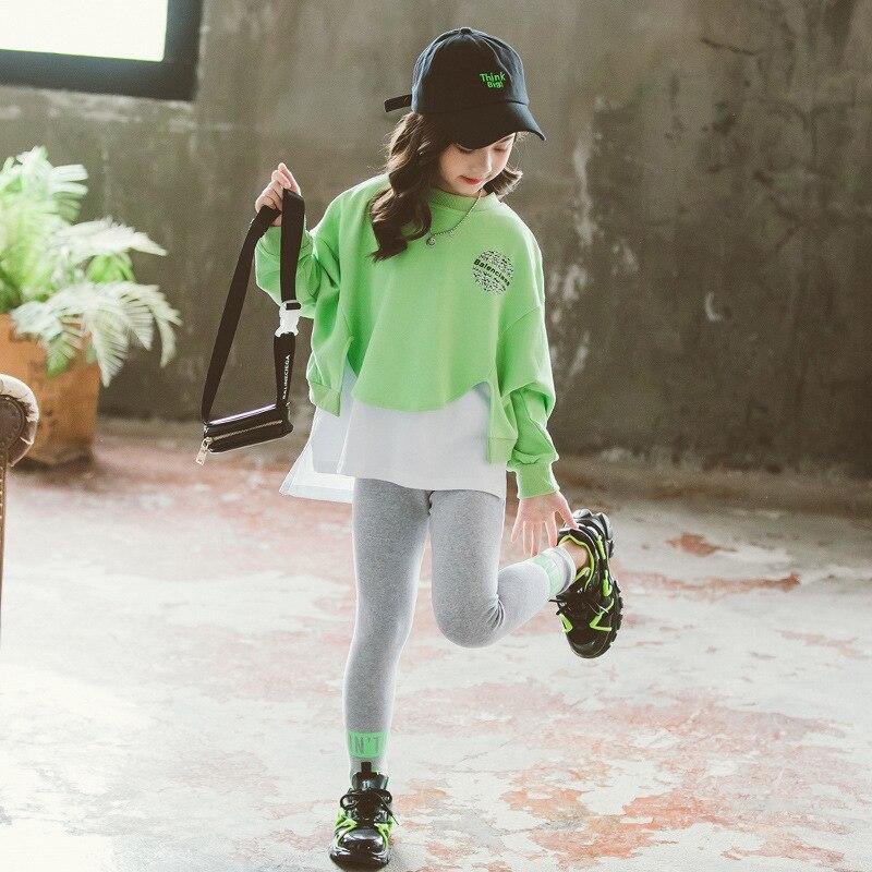 Teenage Letters Spring Autumn Warm Children Girls Suit Sweater Jeans 2Pcs/Sets Blue Clothing Kids Sport School High Quality