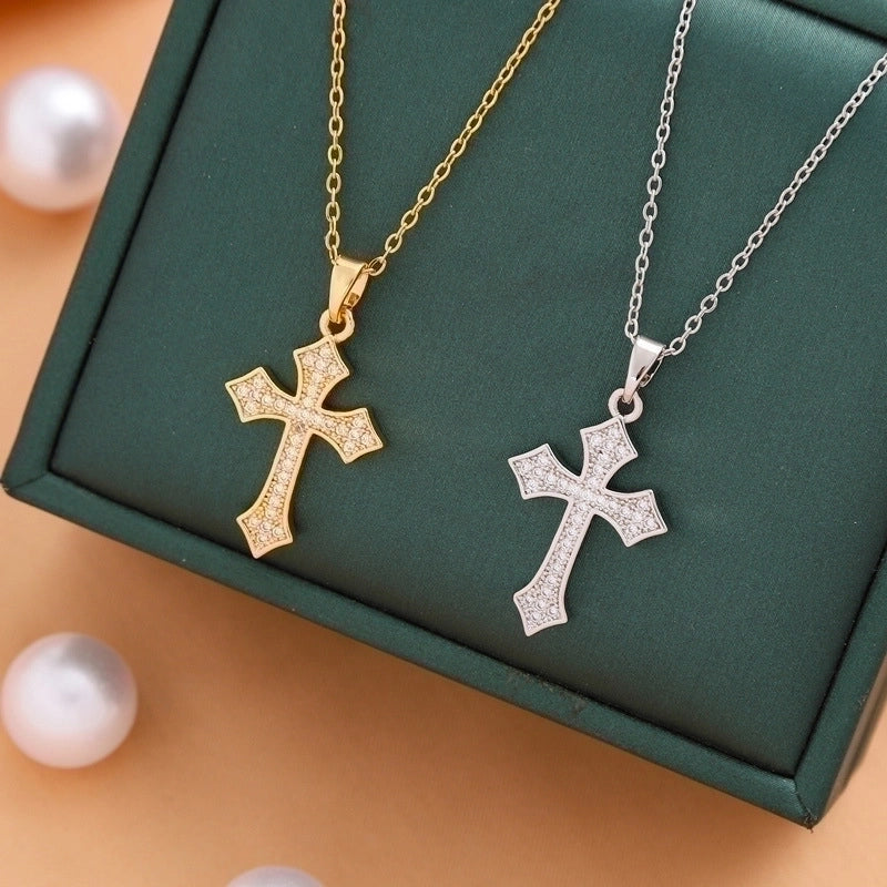 Titanium Steel Casual Minimalist Cross Plating Pendant Necklace