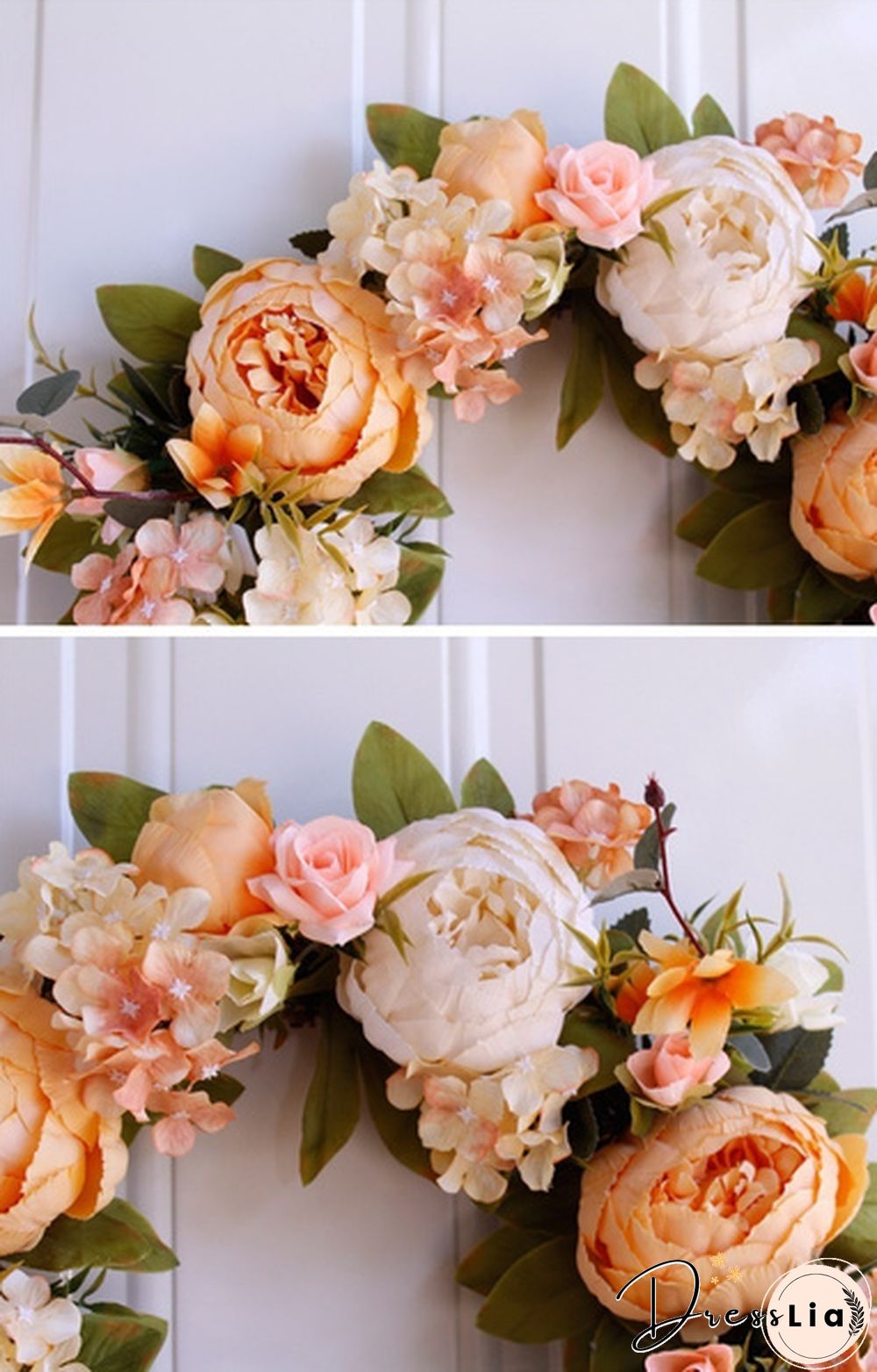 40cm Handmade White Peony Wreaths Simulation Flower Wreath Garlands for Wedding Door Decoration