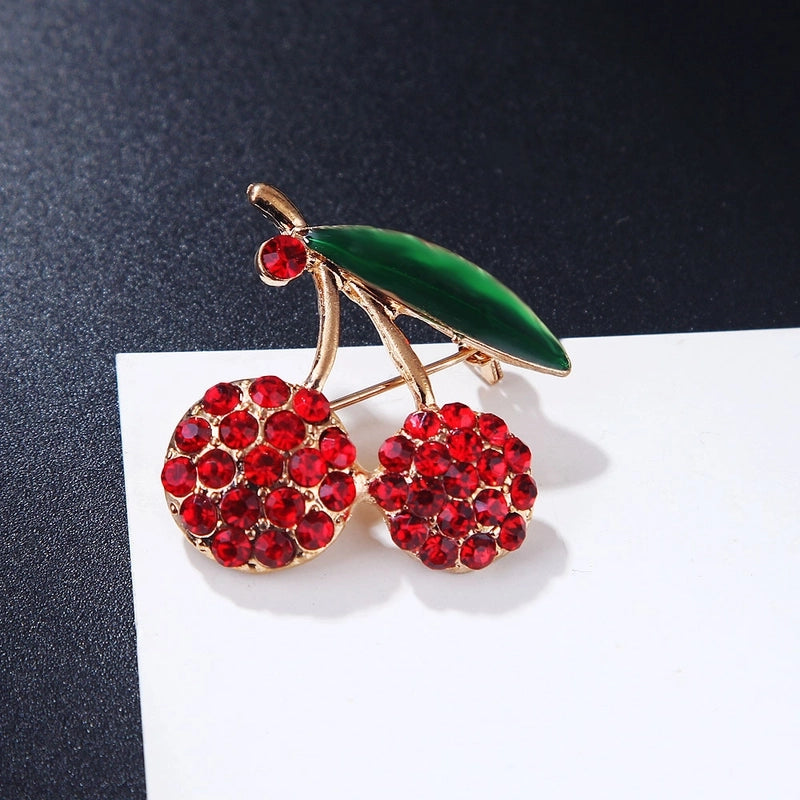 Cute Pin Cherry Alloy Enamel Inlay Rhinestones Women’s Brooches
