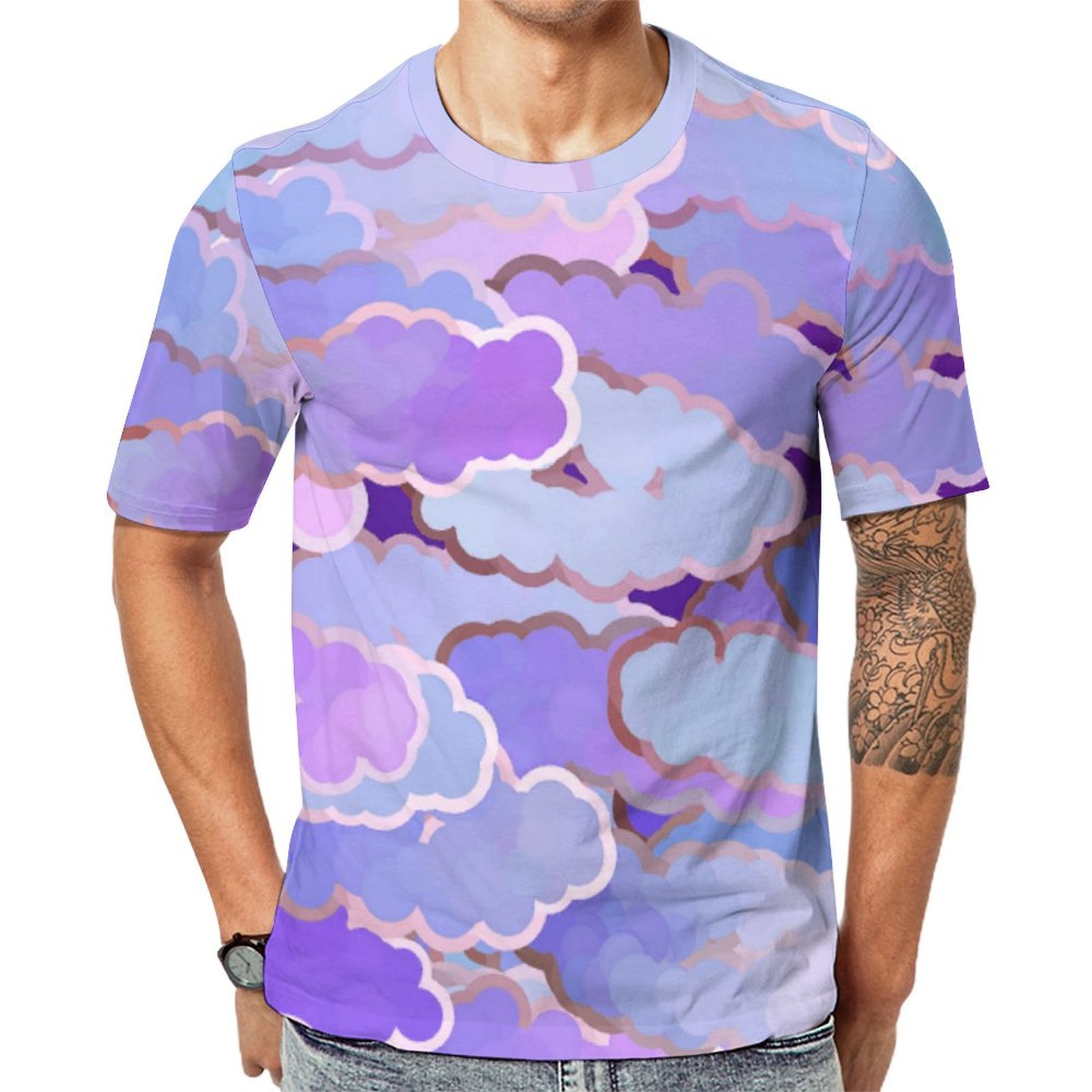 Japanese Clouds Dawn Twilight Deep Purple Short Sleeve Print Unisex Tshirt Summer Casual Tees for Men and Women Coolcoshirts