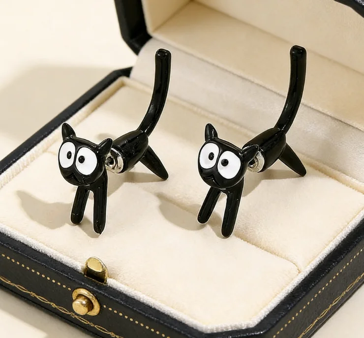Cwaje2577_Creative Cute Kitten Interspersed Earrings