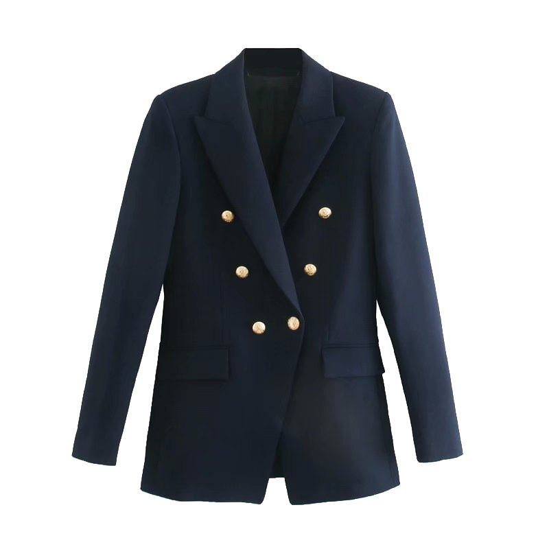 TRAF Women Fashion With Metal Buttons Blazers Coat Vintage Long Sleeve Back Vents Female Outerwear Chic Tops