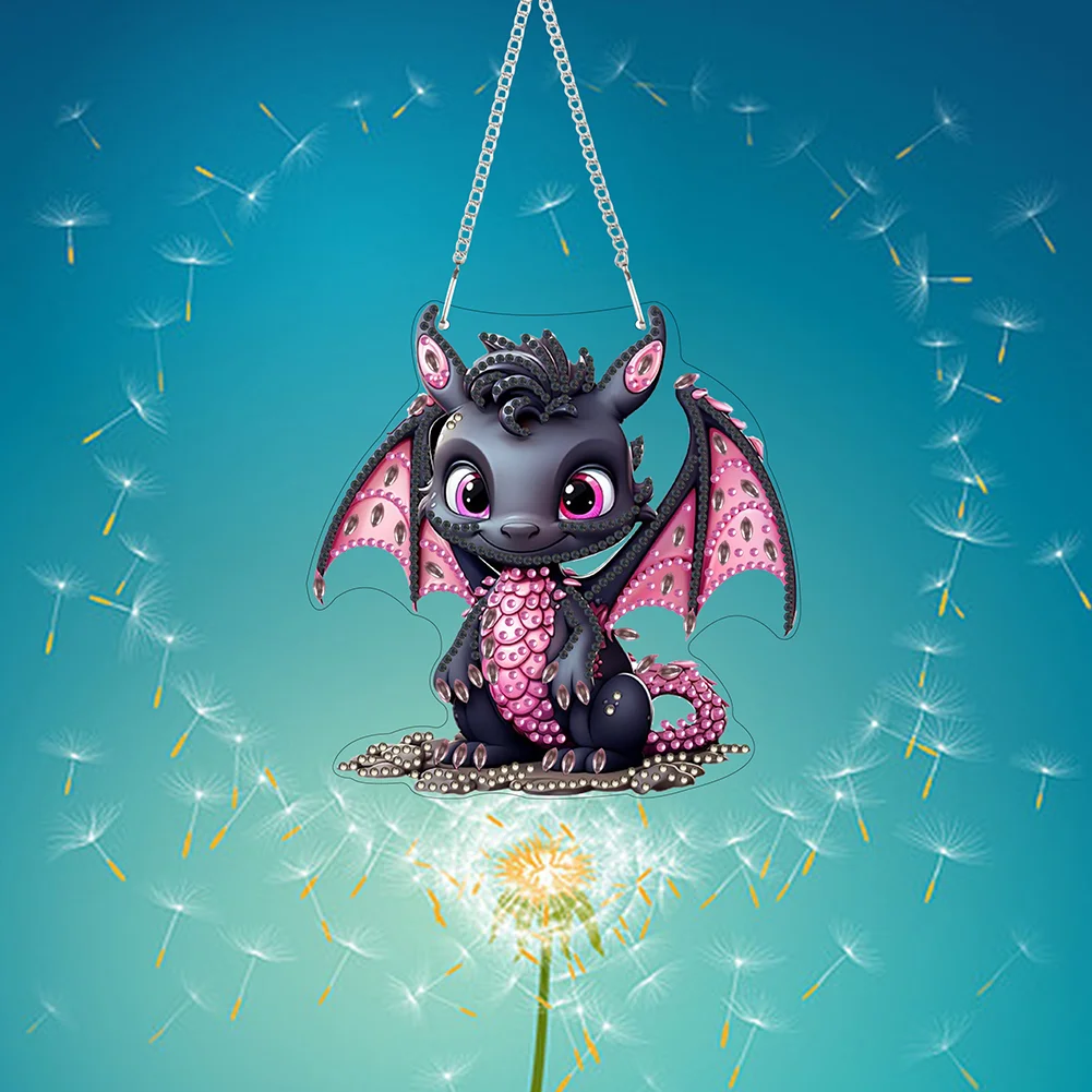DIY Black Dragon Acrylic Special Shape 5D DIY Diamond Painting Dots Pendant for Home Decor(15*15cm)