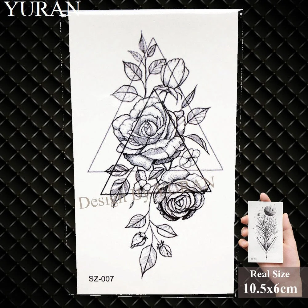 Watercolor Paper Plane Temporary Tattoo Stickers Women Body Art Arm Reed Branch Fake Tatoos Geometry Flower Lavender Tattoo Girl