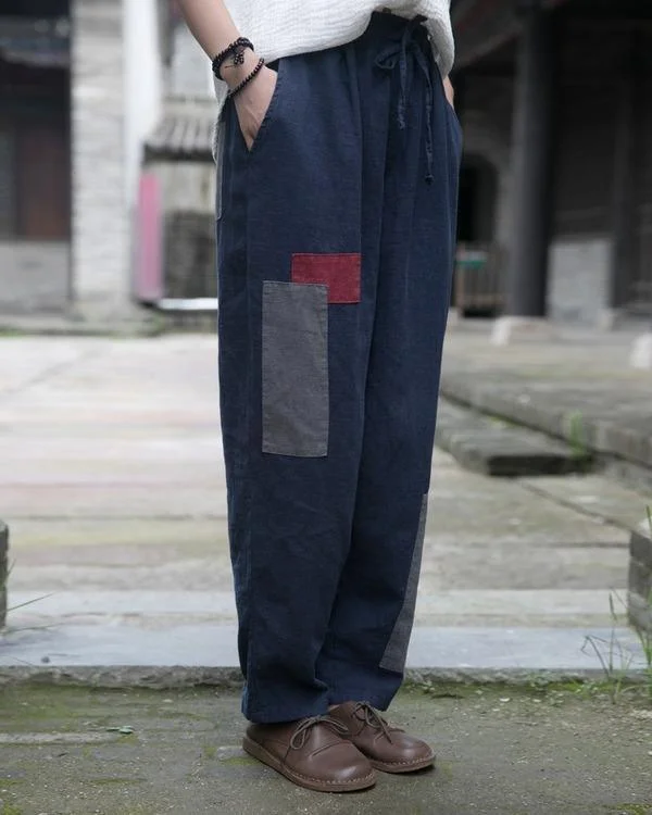 Ladies Vintage Spliced Harem Trousers Female 2020 Autumn Pants