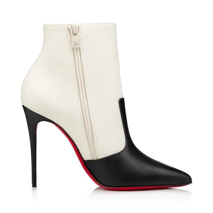100mm Women's Black And White Stitching Red Bottom Ankle Boots-vocosishoes