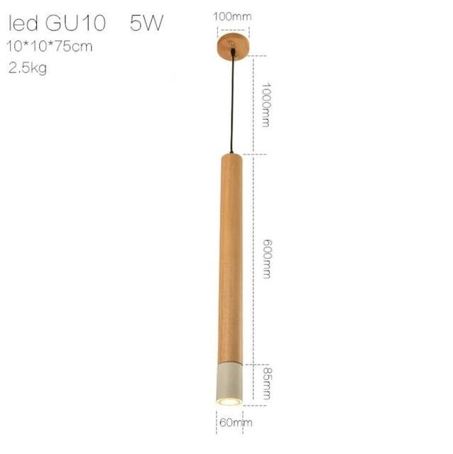 Long Wood Tube Pendant Lamp Kitchen Island Dining Living Room Bedside Bar Counter Down Cylinder Pipe Down Spot Light