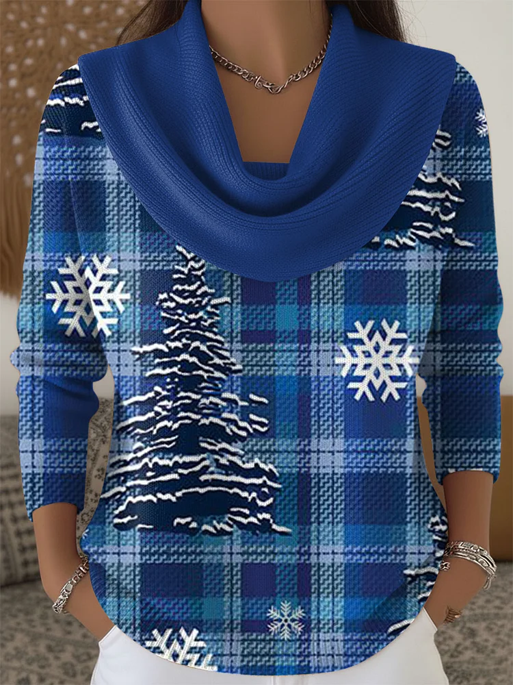 Women's Christmas Pattern Print Cowl Neck Sweater