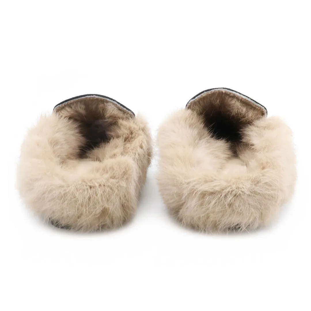 Backless Rabbit Fur Slippers Suede Mules Shoes-vocosishoes