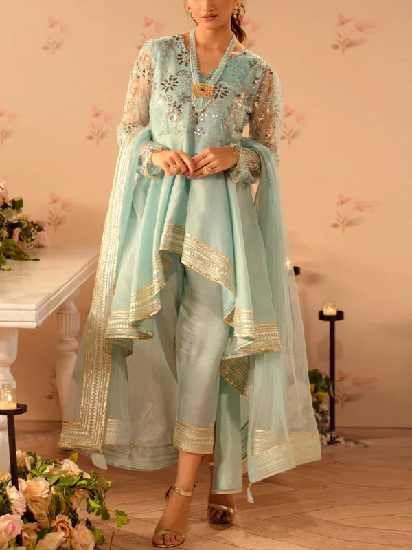 V-neck Sequined Lace Top And Pants Suit