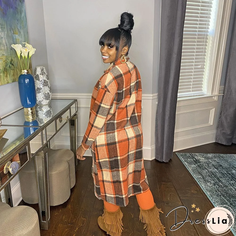 Classic Plaid Single-breasted Woolen Coat