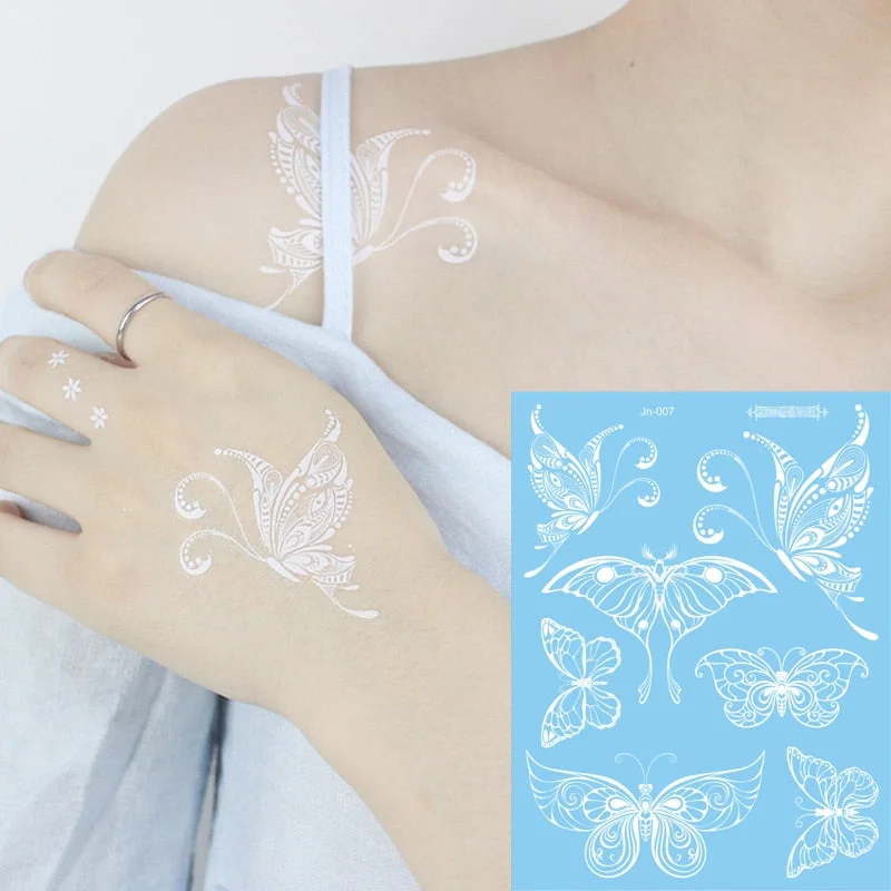waterproof temporary tattoos face neck water transfer white henna tattoo fake moon star lace tattoo designs stickers decal