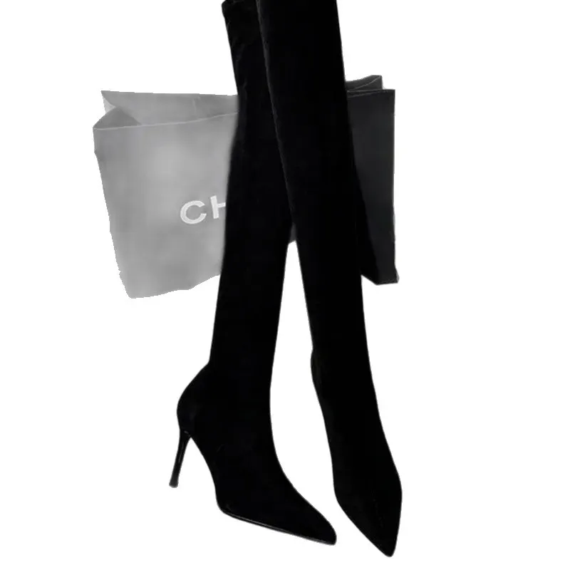 Breakj Breakj Elastic Fashion Thin Socks Boots 2025 New Mid-Clinity Head Finger Show Thin High And Short Boots Women