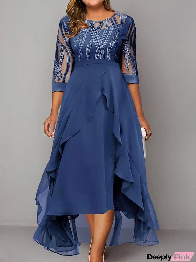 Women's Plus Size Party Dress Print Crew Neck Lace 3/4 Length Sleeve Spring Fall Elegant Maxi long Dress Formal Party Dress