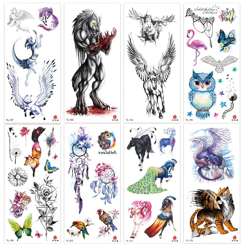 Animal and plant totem flower butterfly bird fox body arm waterproof men and women healthy natural temporary tattoo stickers