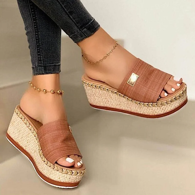 Women Sandals Wedges Heels Sandals Slip-On Platform Sandalias With High Heels Chaussure Femme Comfy Summer Shoes Women Slippers