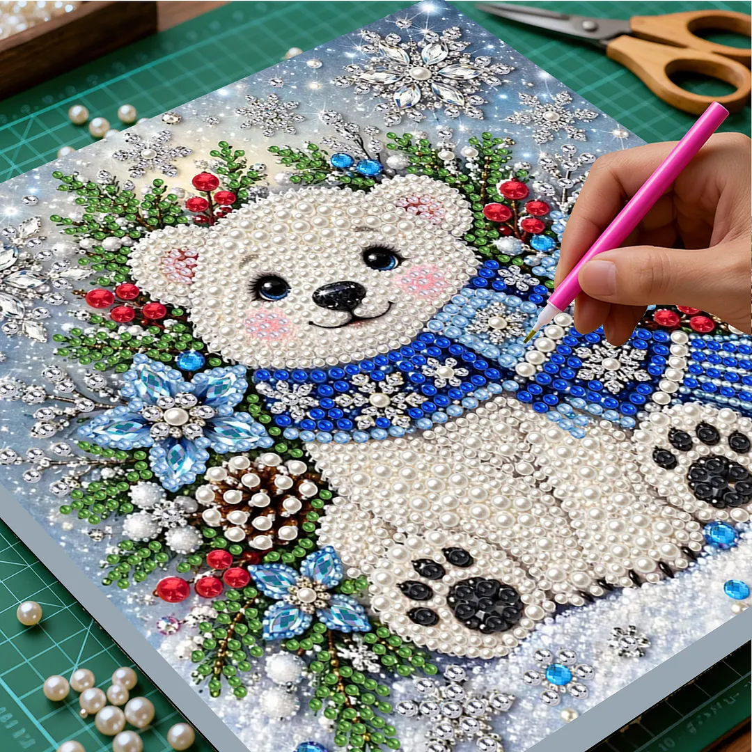 Framed Pearl Painting Kit Holiday Bear Wall Art 11.81x11.81in