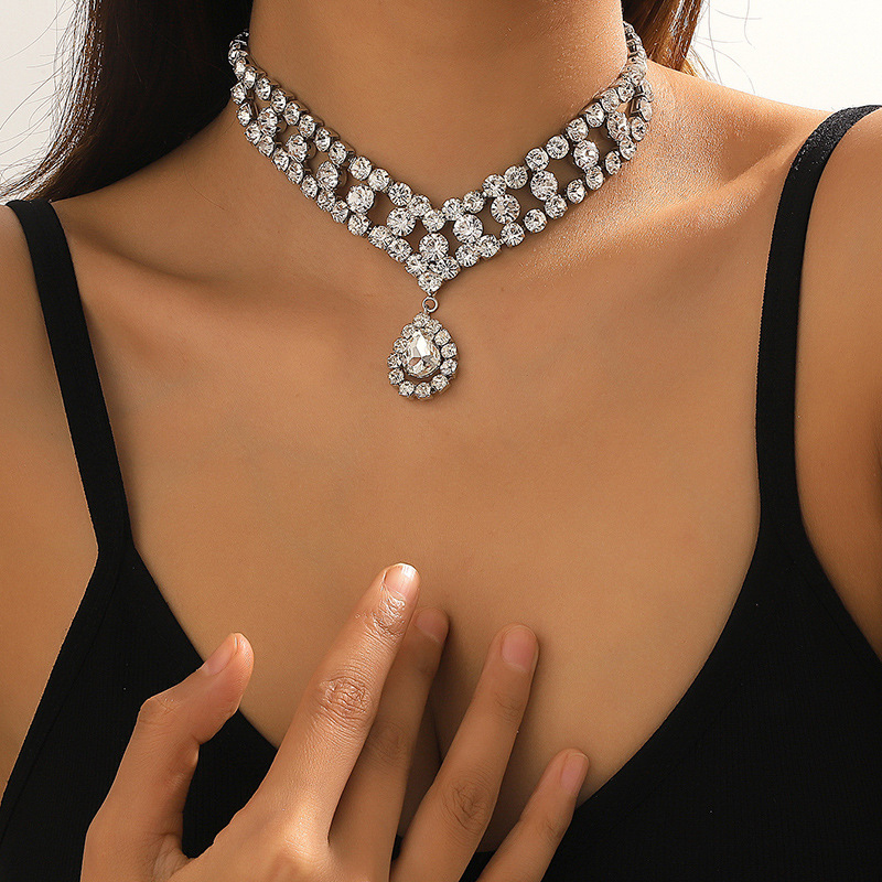 Banquet White Multi-Layer Shiny Crystal Pendant Necklaces