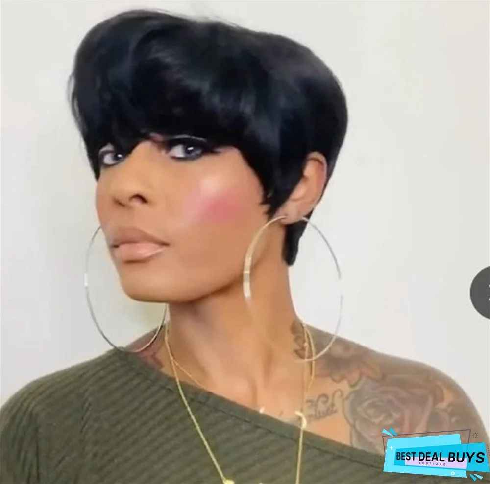 New Black Fluffy Short Straight Hair Women's Synthetic Headgear