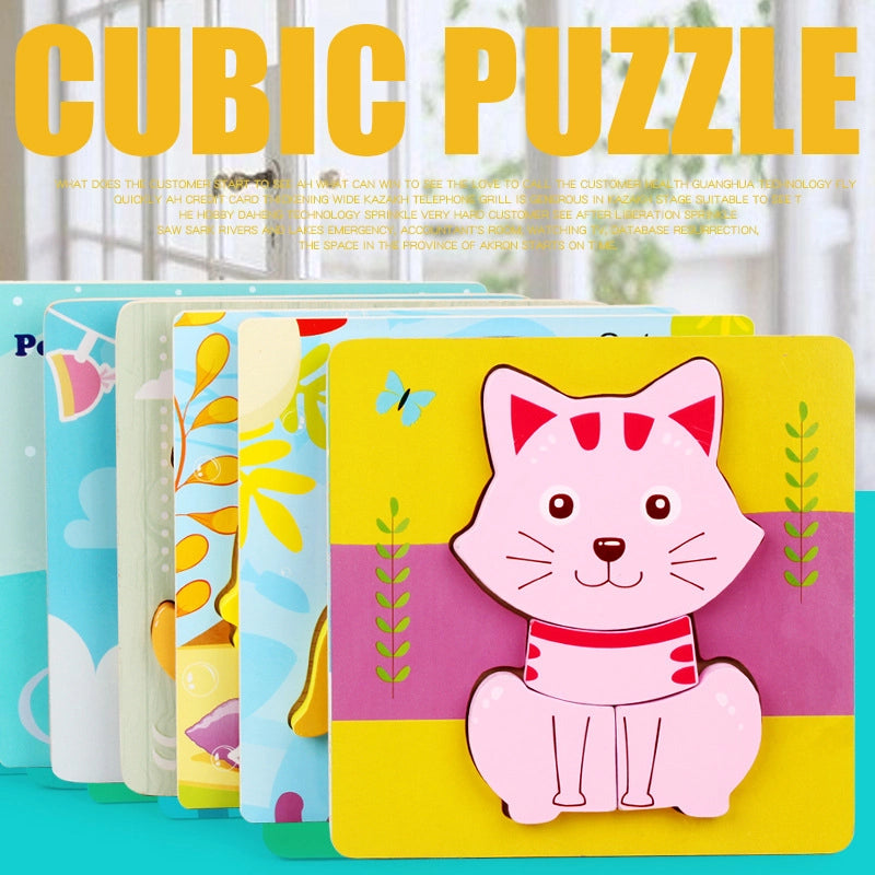 Kindergarten Children’s Enlightenment Early Education Cognition Cartoon Animal Cognition Hand-held Board Wooden Three-dimensional Puzzle Wooden Toys