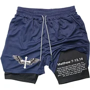 Men's Casual Athletic Compression Quick Dry Shorts Workout Running Double Layer Pants