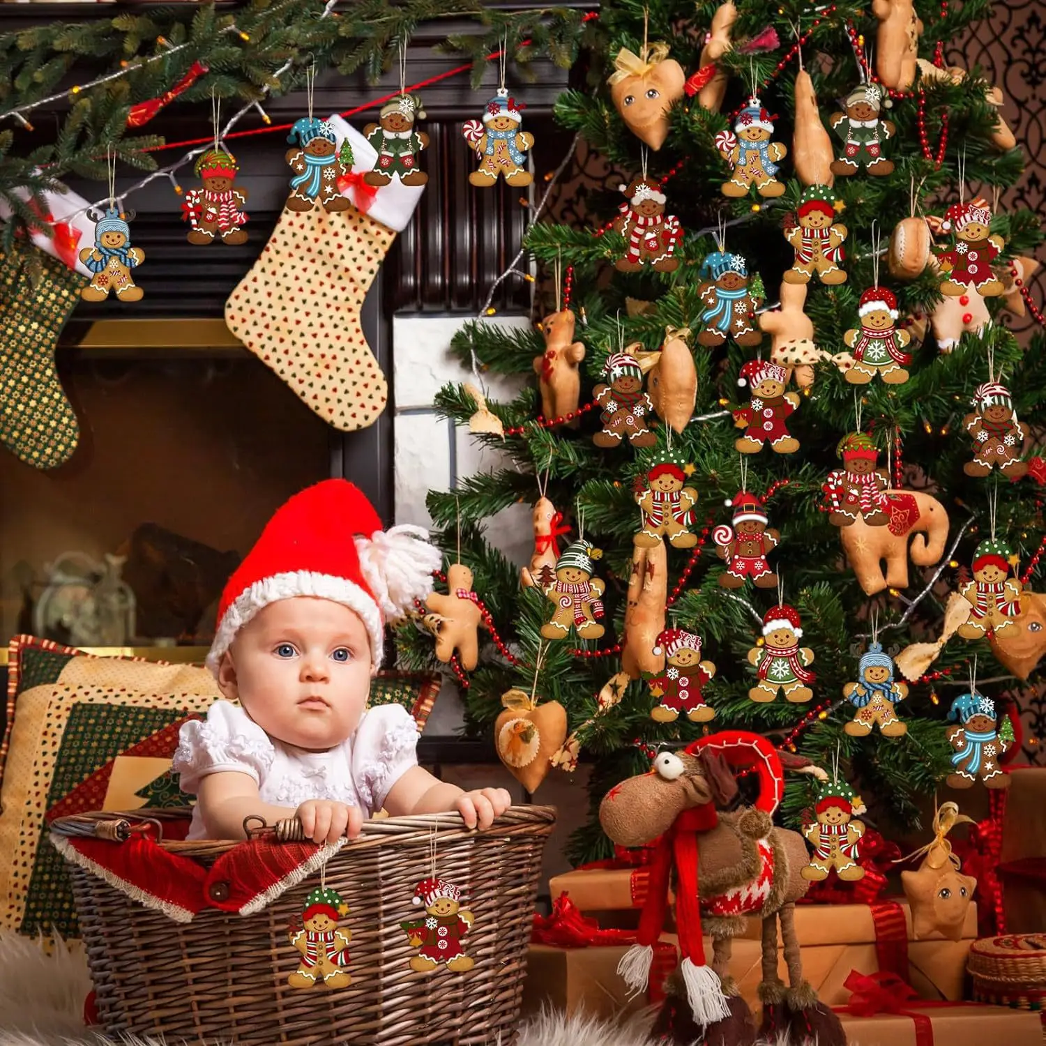 Tegooe 12PCS Wooden Gingerbread Man Christmas Tree Hanging Ornaments - Mixed Styles