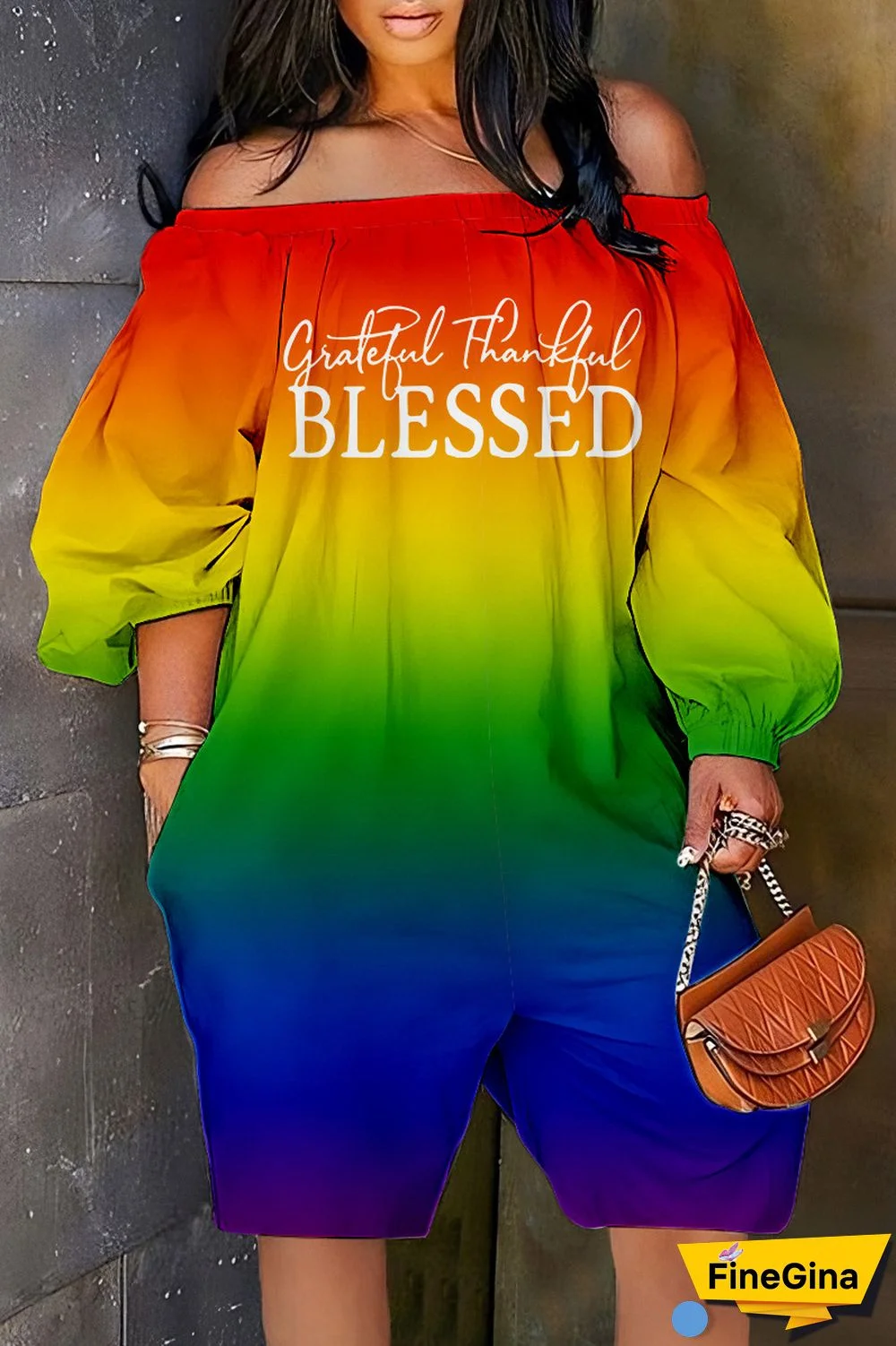 Cyan Casual Print Backless Off the Shoulder Regular Romper