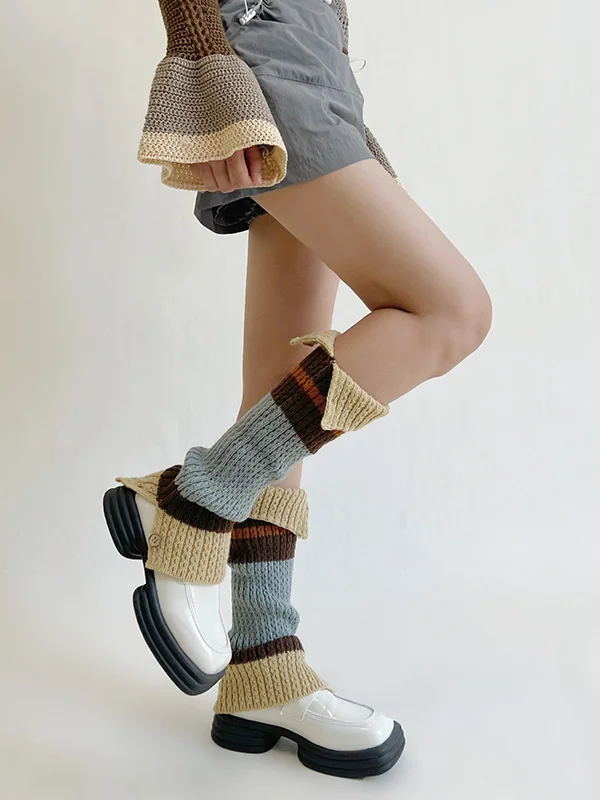 Leisure Fashion Buttoned Contrast Color Leg Warmers Accessories