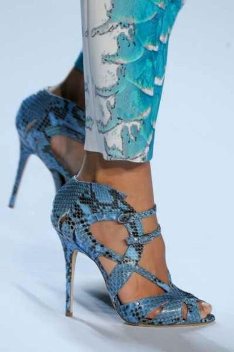 Custom Made Blue Stiletto Heel Python Sandals |FSJ Shoes