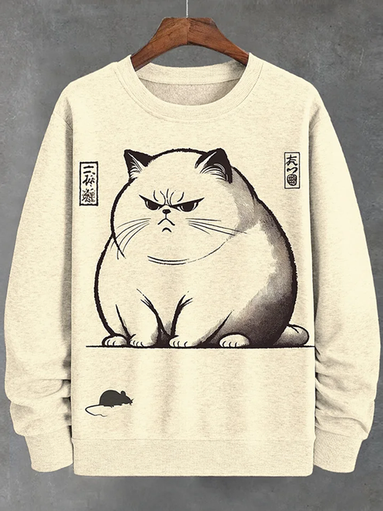Japanese Cartoon Cat Print Sweater Shirt Denim Pants Set