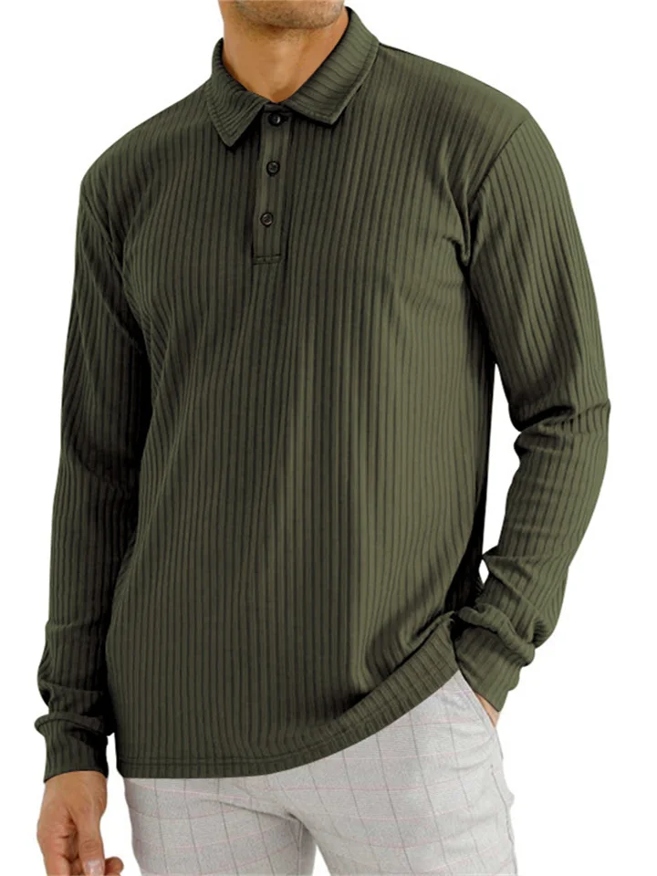 Autumn Men's Classic Solid Color Casual Lapel Button Long-sleeved Men's Men's Temperament Commuter Polo Shirt-Cosfine