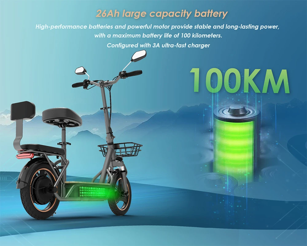 (升级版)KuKirin C1 Pro 电动滑板车,500W 电机,48V 26Ah 电池,14 英寸充气轮胎,最高时速 45 公里/小时,续航里程 100 公里,一键折叠,后座和前置储物篮,后视镜