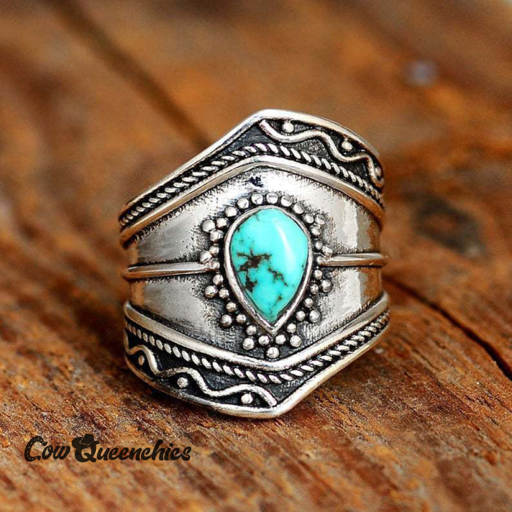 Western Vintage Turquoise Ring Silver / 7