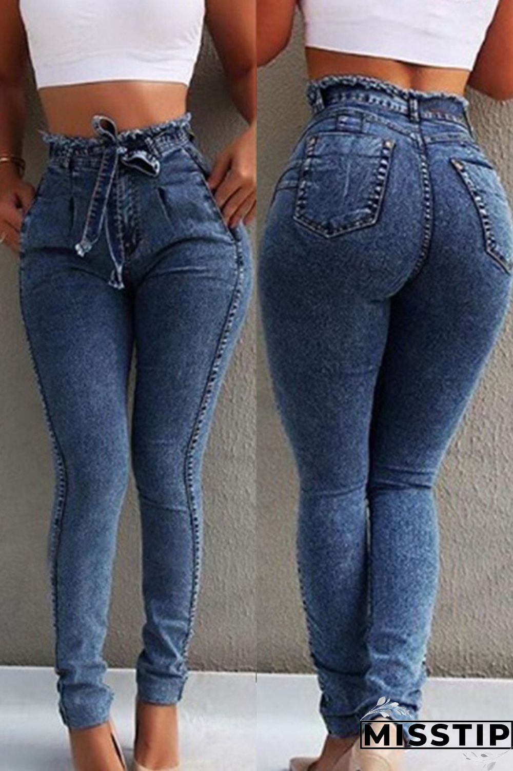Grey Fashion Casual High Waist Skinny Jeans