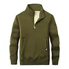 Men's Washed Fleece Sweatshirt Stand Collar Loose Fit Thickened Military Green Long Sleeve Warm Top