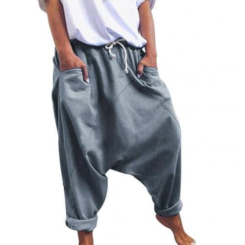Women Casual Drawstring Pockets Drop Crotch Baggy Long Trousers Harem Pants P16400