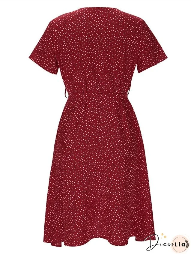 Casual Dress Swing Dress Floral Dress Midi Dress Black Wine Red Short Sleeve Ditsy Floral Print Summer Spring V Neck Fashion Vacation Loose Fit S M L XL XXL 3XL for Women