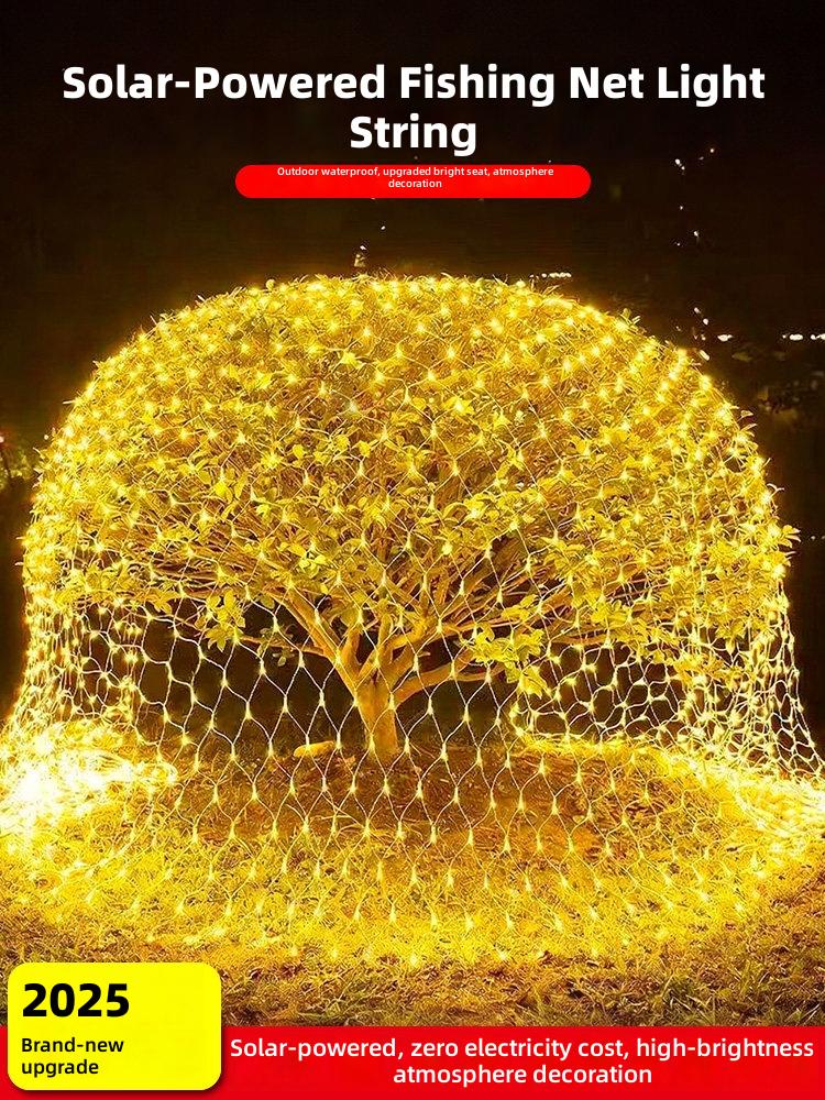 Solar-Powered Fishing Net Light String for Outdoor Garden and Tree Decoration